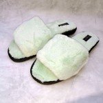Комнатные женские меховые тапочки открытые TapMal A250 36 размера бирюзовые